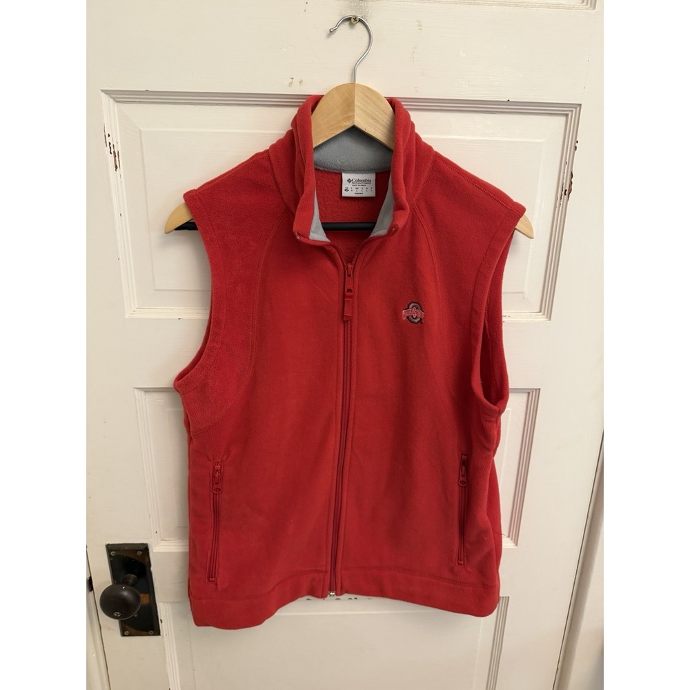 Columbia Ohio State Buckeyes Womens Red Fleece Full Zip Vest Zip Pockets Medium
